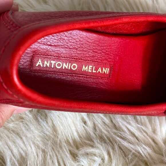 Antonio Melani Red Leather Penny Loafers sz 8 Preppy Nautical Chic Academia - Picture 3 of 11
